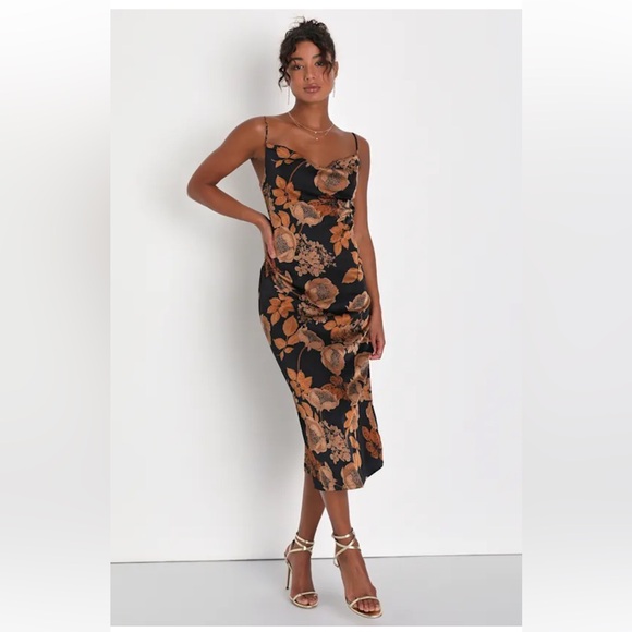 Lulus Dresses & Skirts - Lulus Floral Black and Brown Midi Dress